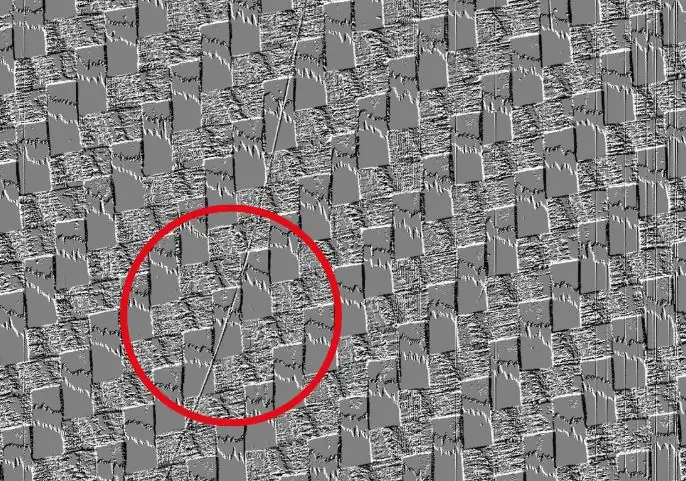 Imagen superficial de una muestra de fibra de carbono obtenida mediante visión artificial para inspección industrial