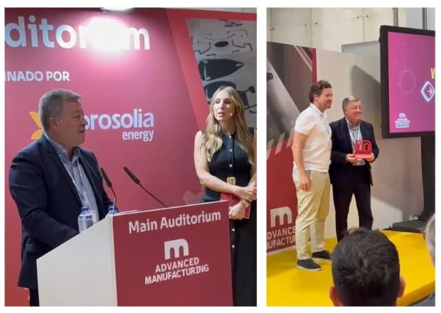 Equipo de NUTAI recibiendo el premio a la Mejor Prueba de Producto y Control de Calidad en los Advanced Manufacturing Awards por el sistema de visión artificial VINspect